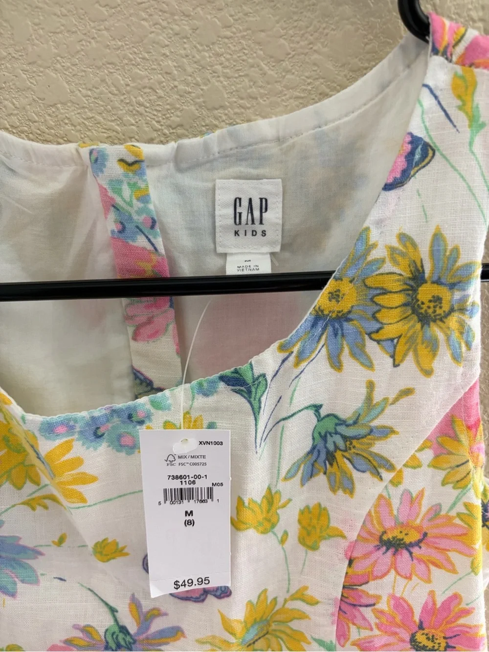 GAP Floral Linen Like Sundress in White with Pink and Yellow Flowers